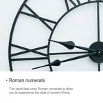 Orologio da parete decorativo muto con numeri romani rotondi in ferro da salotto retrò da 45 cm, 45cm