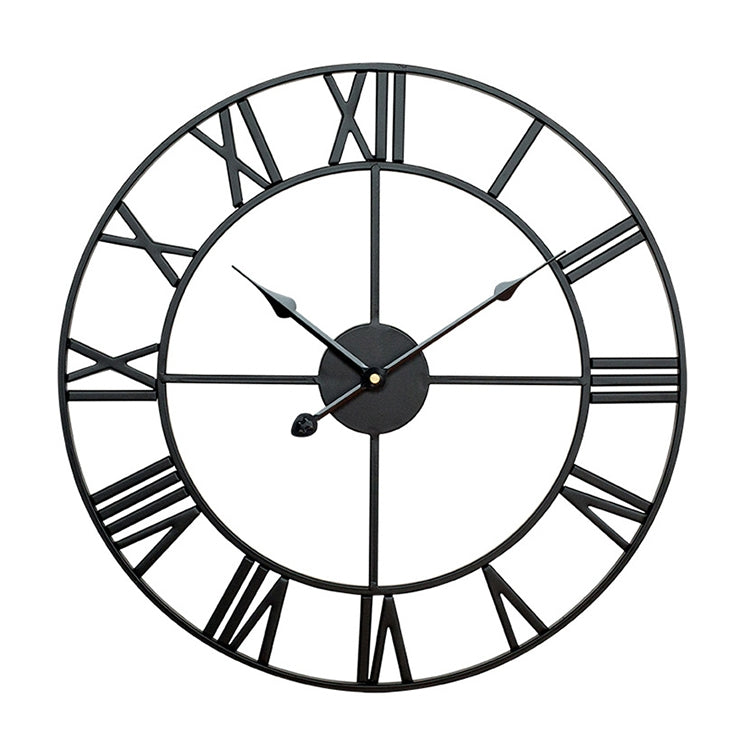 Orologio da parete decorativo muto con numeri romani rotondi in ferro da soggiorno retrò da 60 cm, 60cm