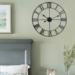 Orologio da parete decorativo muto con numeri romani rotondi in ferro da soggiorno retrò da 60 cm, 60cm