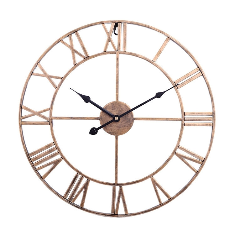 Orologio da parete decorativo muto con numeri romani rotondi in ferro da soggiorno retrò da 60 cm, 60cm