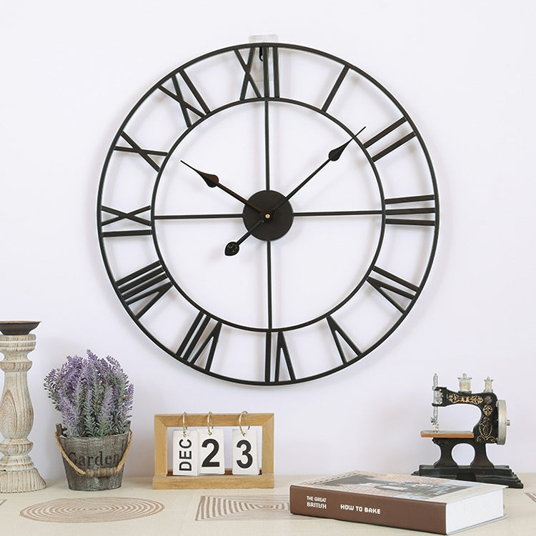 Orologio da parete decorativo muto con numeri romani rotondi in ferro da soggiorno retrò da 80 cm, 80cm