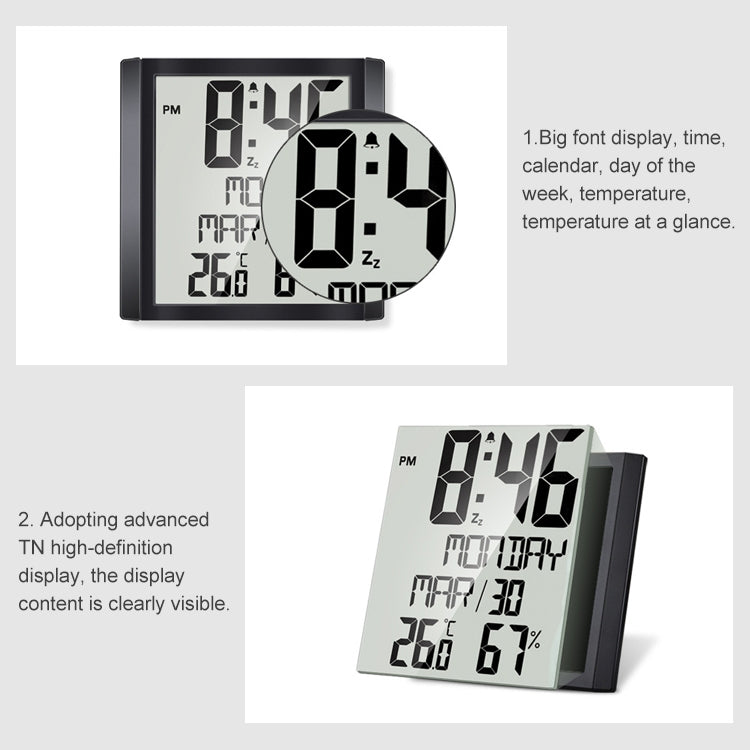 TS-8608 Orologio multifunzione con schermo grande Termometro igrometro creativo per uso domestico, TS-8608