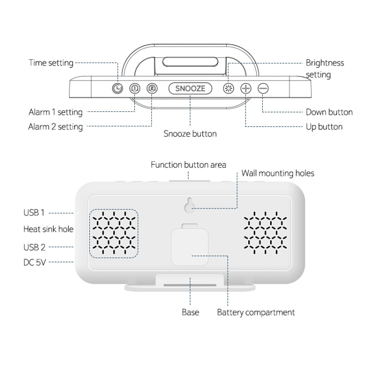 8821 Sveglia snooze a doppio scopo con specchio a LED, 8821(Black), 8821(White)
