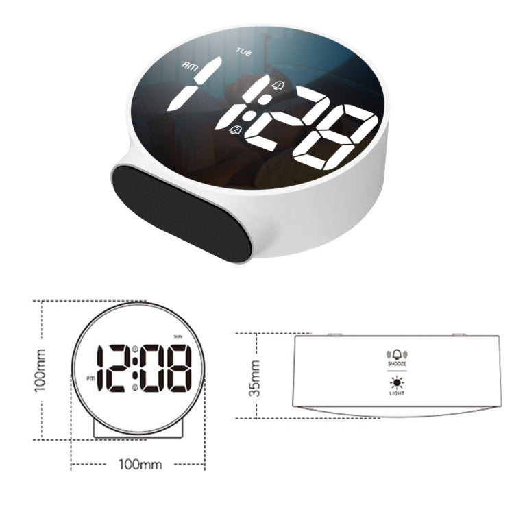 8816 Sveglia LED rotonda a doppio scopo a specchio, 8816(Black), 8816(White)