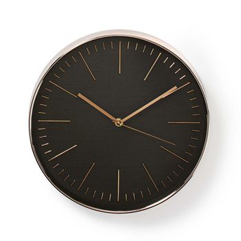 Wall Clock | Diameter: 300mm | Plastic | Black / Rose Gold