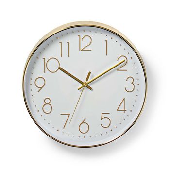 Wall Clock | Diameter: 300mm | Plastic | Gold/White