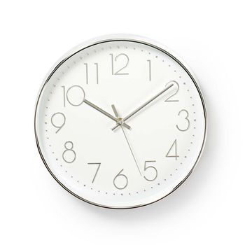 Wall Clock | Diameter: 300mm | Plastic | Silver/White