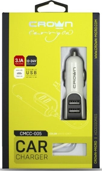 Caricabatterie per auto con due porte USB 3.1A e cavo micro USB Crown Micro CMCC-005 6941141601463