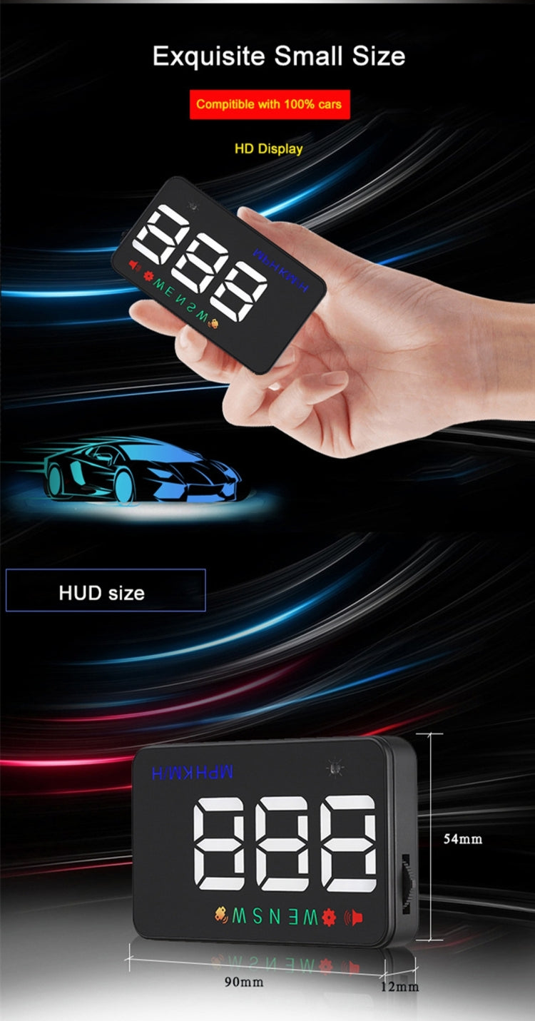 Geyiren A5 HUD Head Up Display per auto da 3,5 pollici con sistema GPS, display a due modalità, sensori di luce, velocità KM/h MPH, bussola, allarme di velocità, A5(Black), A5 (Green Light)