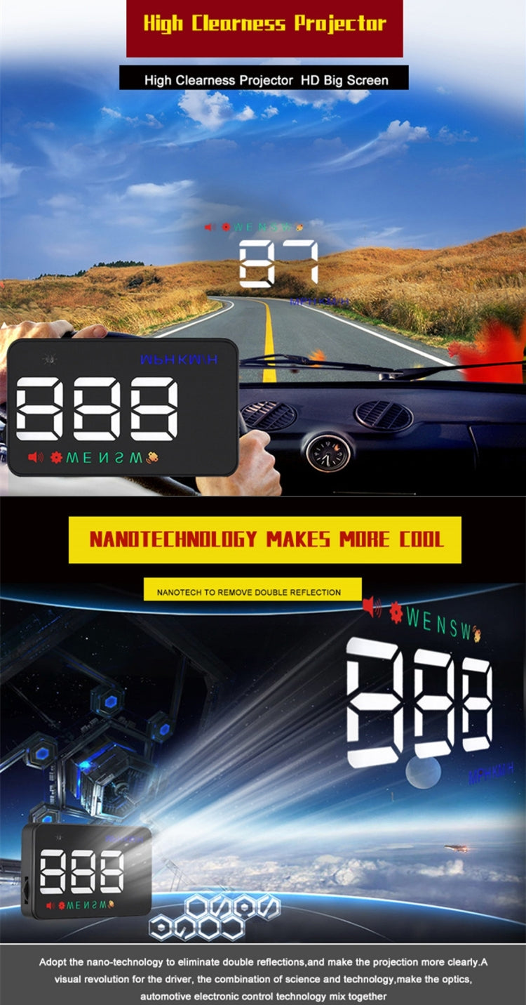 Geyiren A5 HUD Head Up Display per auto da 3,5 pollici con sistema GPS, display a due modalità, sensori di luce, velocità KM/h MPH, bussola, allarme di velocità, A5(Black), A5 (Green Light)