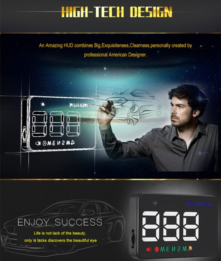 Geyiren A5 HUD Head Up Display per auto da 3,5 pollici con sistema GPS, display a due modalità, sensori di luce, velocità KM/h MPH, bussola, allarme di velocità, A5(Black), A5 (Green Light)