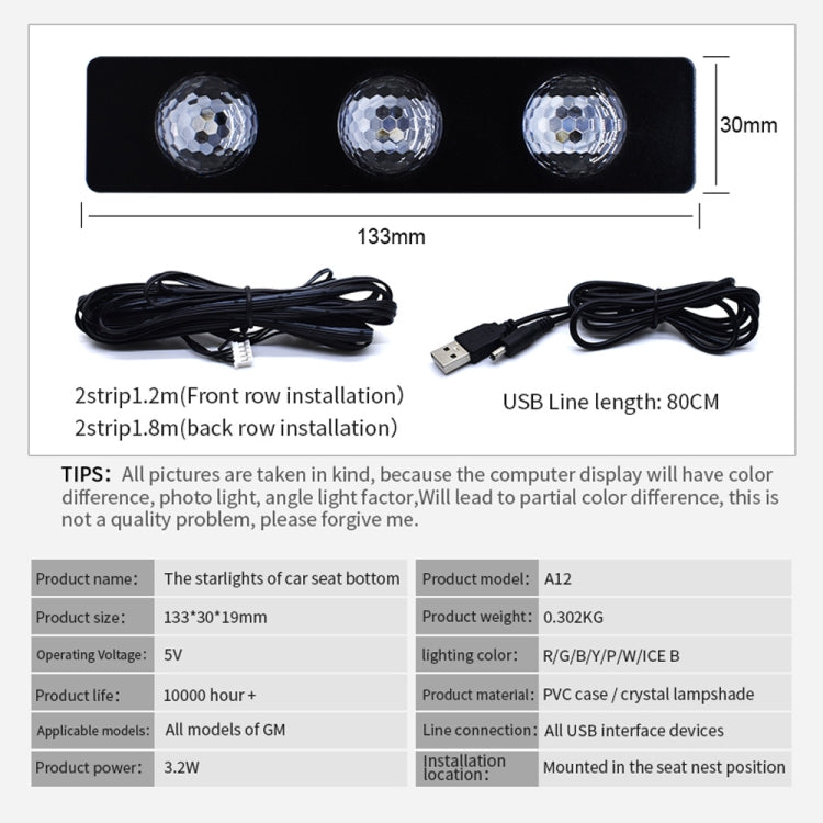 Lampada neon RGB 12 LED per auto con telecomando wireless