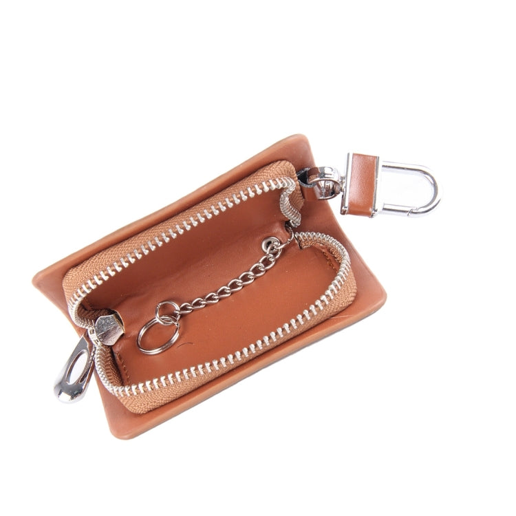 Borsa porta chiavi con cerniera universale in pelle con texture in polvere flash (non include la chiave), Flash Powder Texture Brown