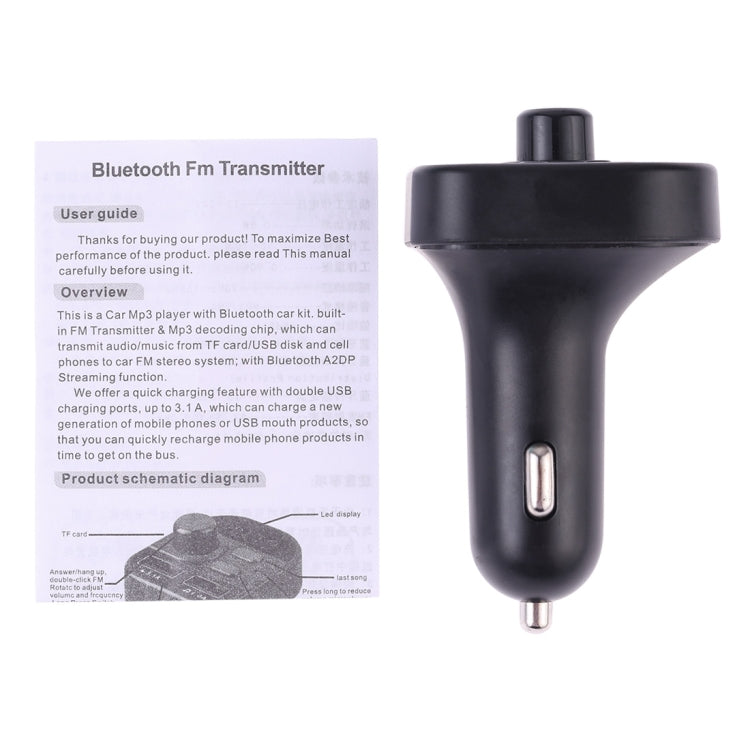 Kit per auto lettore musicale MP3 con trasmettitore FM Bluetooth con doppia ricarica USB 805E, supporto per chiamate in vivavoce e lettura di schede TF/musica su disco U, 805E