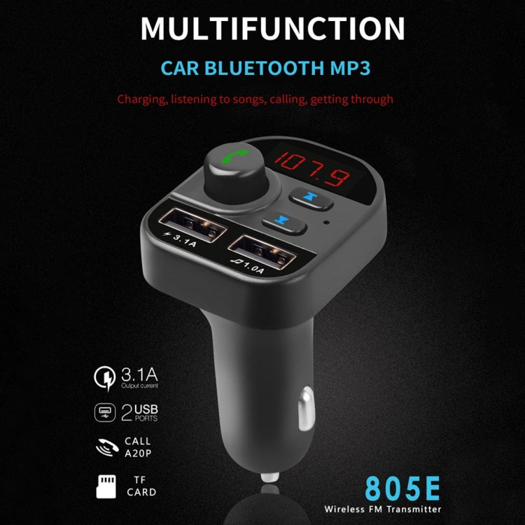 Kit per auto lettore musicale MP3 con trasmettitore FM Bluetooth con doppia ricarica USB 805E, supporto per chiamate in vivavoce e lettura di schede TF/musica su disco U, 805E