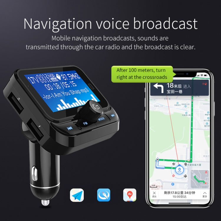 BC32 Caricatore per auto vivavoce Bluetooth con doppia ricarica USB, trasmettitore FM, lettore musicale MP3, kit per auto, supporto per chiamate in vivavoce, registrazione Micro SD e rilevamento della tensione, BC32