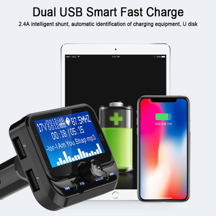 BC32 Caricatore per auto vivavoce Bluetooth con doppia ricarica USB, trasmettitore FM, lettore musicale MP3, kit per auto, supporto per chiamate in vivavoce, registrazione Micro SD e rilevamento della tensione, BC32