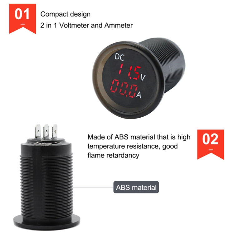 B3613 Voltmetro + amperometro da 4,5-30 V per modifica auto impermeabile IP67, B3613