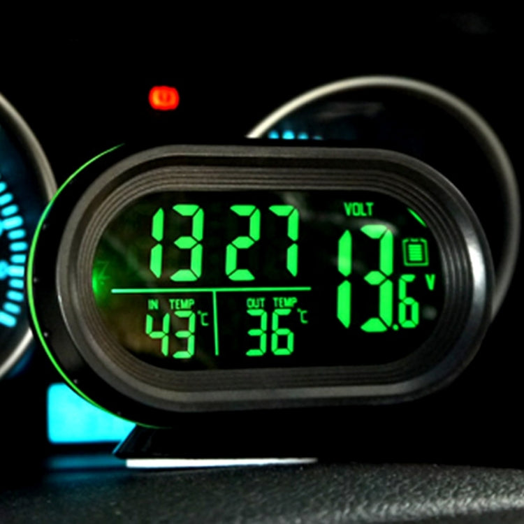 VST-7009V 4 in 1 Termometro digitale per auto Misuratore di tensione Orologio luminoso Tester Rilevatore Monitor LCD Retroilluminazione, 4 In 1 Thermometer Voltage Meter