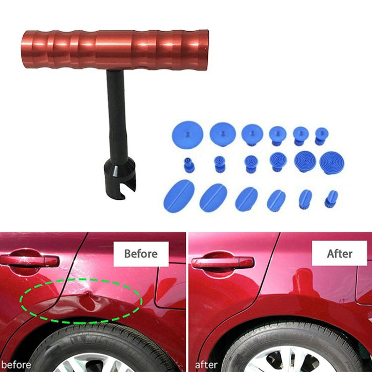 Kit di attrezzi per riparazione auto 19 in 1 Kit di attrezzi per riparazione ammaccature senza vernice Rimozione grandine Piccolo kit di attrezzi per riparazione ammaccature con martello scorrevole a barra rossa, 19 in 1 Small Red T Bar