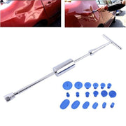 Kit di attrezzi per riparazione auto 19 in 1 Kit di attrezzi per riparazione ammaccature senza vernice Rimozione grandine Argento T Bar Kit di attrezzi per riparazione ammaccature con martello scorrevole, 19 PCS Silver T Bar