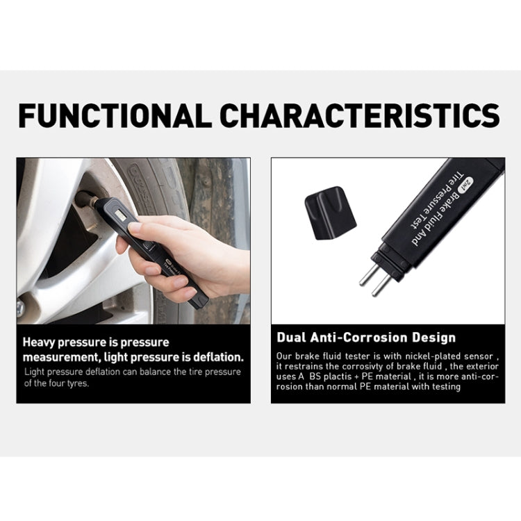 Tester per la pressione dei pneumatici liquidi del liquido dei freni dello strumento diagnostico 2 in 1 per auto, 2 in 1 Diagnostic Tool