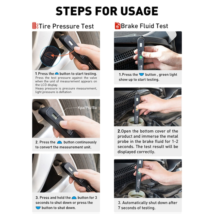 Tester per la pressione dei pneumatici liquidi del liquido dei freni dello strumento diagnostico 2 in 1 per auto, 2 in 1 Diagnostic Tool