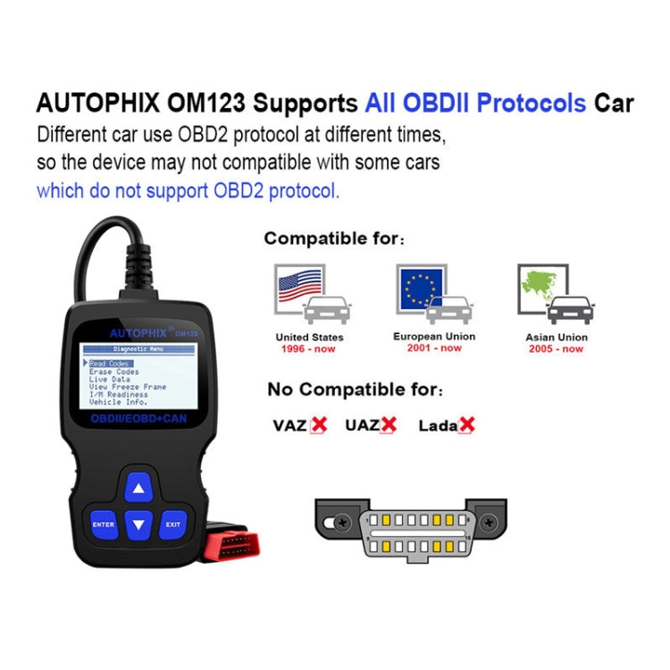 AUTOPHIX OM123 Lettore di codici EOBD per scanner portatile per auto OBD2 Strumento diagnostico per auto OBD 2 Scanner automobilistico, OM123, OM123 (Orange)