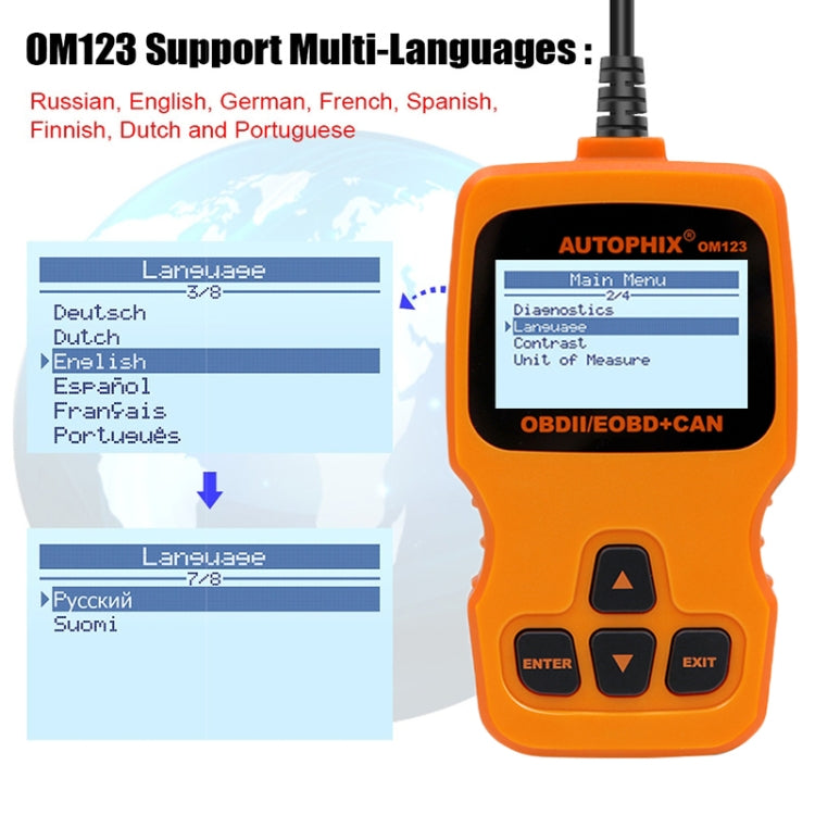AUTOPHIX OM123 Lettore di codici EOBD per scanner portatile per auto OBD2 Strumento diagnostico per auto OBD 2 Scanner automobilistico, OM123, OM123 (Orange)