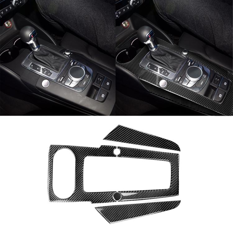 Adesivo decorativo per pannello ingranaggi in fibra di carbonio per auto da 3 pezzi per Audi A3, con decorazione del pulsante di avvio del motore, Gear Panel, Left Driving