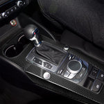 Adesivo decorativo per pannello ingranaggi in fibra di carbonio per auto da 3 pezzi per Audi A3, con decorazione del pulsante di avvio del motore, Gear Panel, Left Driving