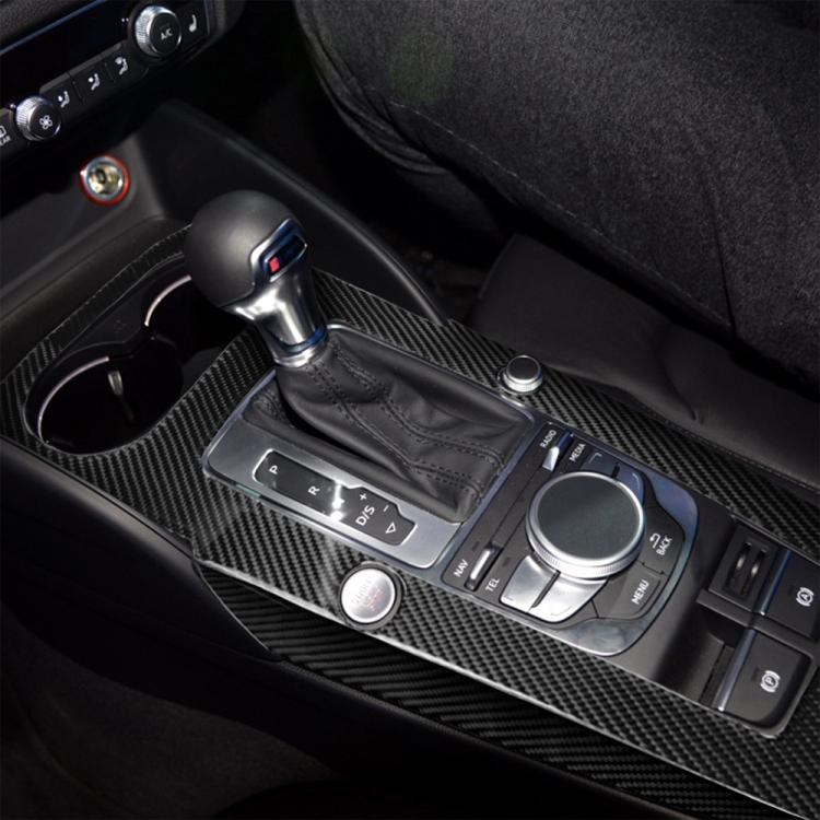 Adesivo decorativo per pannello ingranaggi in fibra di carbonio per auto da 3 pezzi per Audi A3, con decorazione del pulsante di avvio del motore, Gear Panel, Left Driving