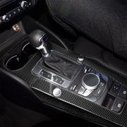 Adesivo decorativo per pannello ingranaggi in fibra di carbonio per auto da 3 pezzi per Audi A3, con decorazione del pulsante di avvio del motore, Gear Panel, Left Driving