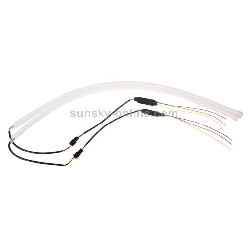 Lampada morbida per luci di marcia diurna per auto da 2 pezzi 12V, luce bianca + gialla, lunghezza: 85 cm, 85cm