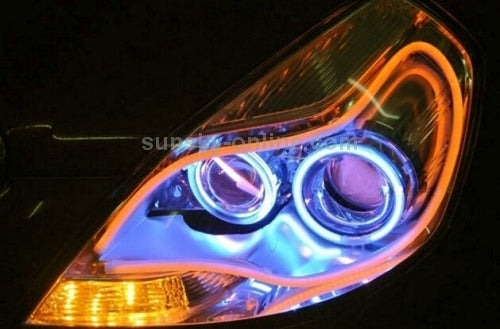 Lampada morbida per luci di marcia diurna per auto da 2 pezzi 12V, luce bianca + gialla, lunghezza: 85 cm, 85cm
