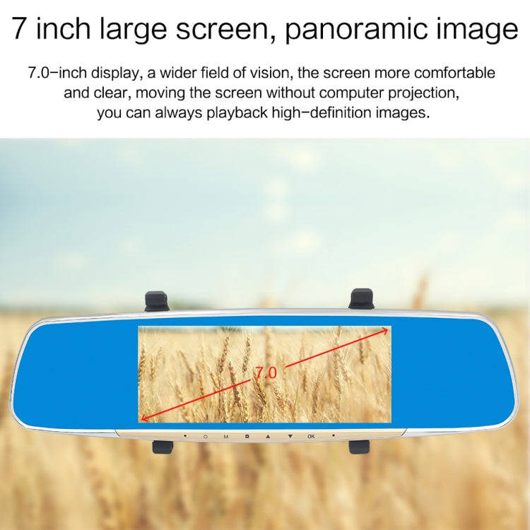 V100 Registratore per auto con specchietto retrovisore LCD touch screen da 7 pollici con fotocamera separata, visione grandangolare da 170 gradi, supporto visione notturna/video in loop/rilevamento movimento/sensore G/scheda TF, 7 inch