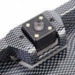 JX-9488 720x540 Pixel effettivi NTSC 60HZ CMOS II Telecamera di retromarcia per auto universale impermeabile in fibra di carbonio con lampada 4LED a luce bianca 2W 80LM 5000K, DC 12V, Lunghezza cavo: 4m, Black (Carbon Fiber )