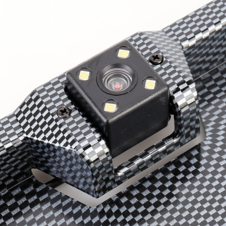 JX-9488 720x540 Pixel effettivi NTSC 60HZ CMOS II Telecamera di retromarcia per auto universale impermeabile in fibra di carbonio con lampada 4LED a luce bianca 2W 80LM 5000K, DC 12V, Lunghezza cavo: 4m, Black (Carbon Fiber )