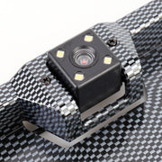 JX-9488 720x540 Pixel effettivi NTSC 60HZ CMOS II Telecamera di retromarcia per auto universale impermeabile in fibra di carbonio con lampada 4LED a luce bianca 2W 80LM 5000K, DC 12V, Lunghezza cavo: 4m, Black (Carbon Fiber )