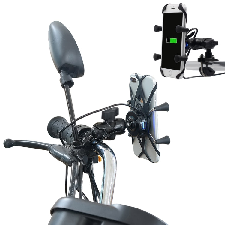 Caricabatterie per telefono con staffa per telefono in lega di alluminio a forma di X per motocicletta 5V 2.1A, CS-416A3