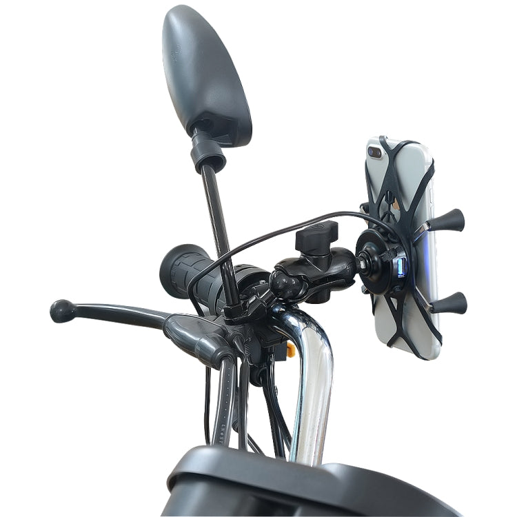 Caricabatterie per telefono con staffa per telefono in lega di alluminio a forma di X per motocicletta 5V 2.1A, CS-416A3