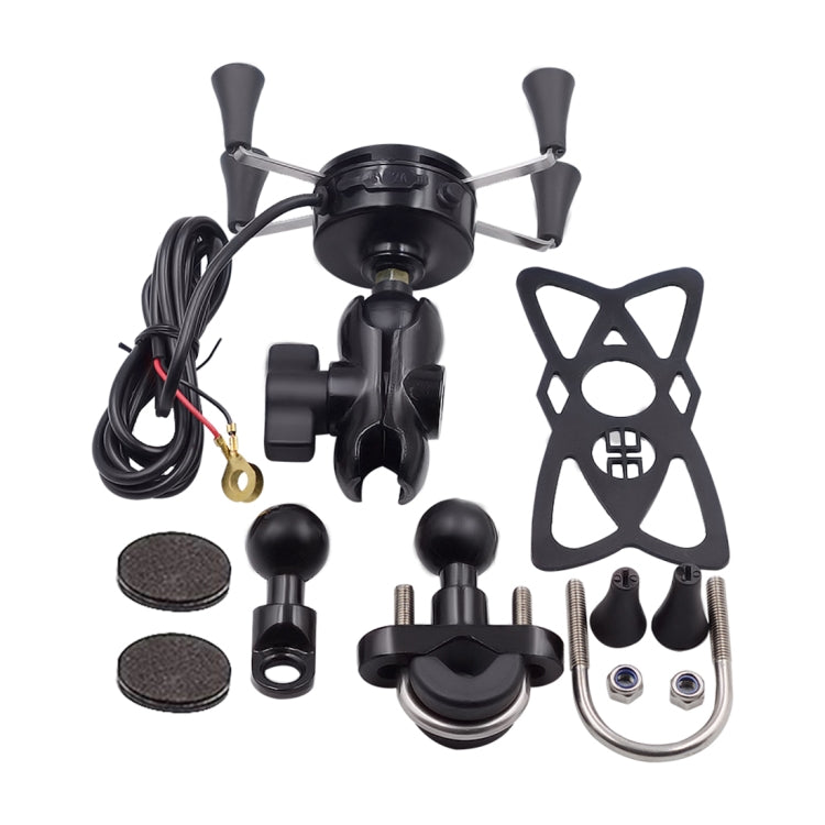 Caricabatterie per telefono con staffa per telefono in lega di alluminio a forma di X per motocicletta 5V 2.1A, CS-416A3