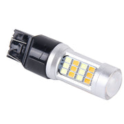 2 PZ T20/7443-42LED 20W 21*2835W+21*2835Y Luce bianca+gialla Indicatore di direzione con lente.CC 12-24 V, T20