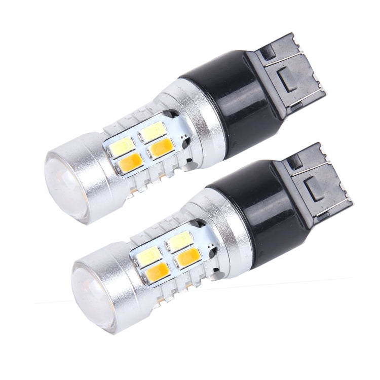 2 PZ T20/7443 10W 1000 LM 6000K Luce bianca + gialla Indicatore di direzione con 20 lampade SMD-5730-LED e lente.CC 12-24 V, T20 with 20 SMD-5730-LED Lamps