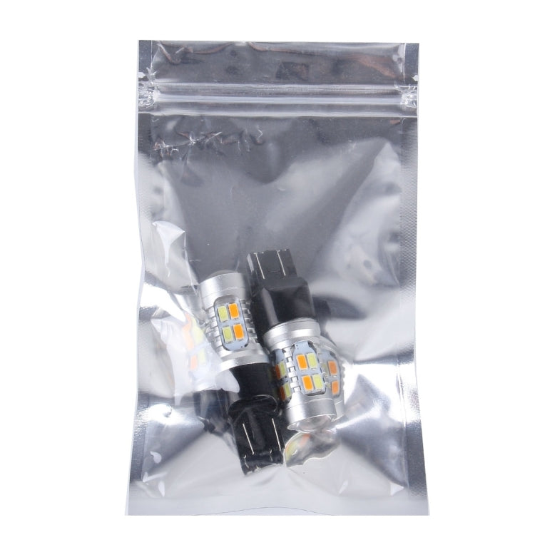 2 PZ T20/7443 10W 1000 LM 6000K Luce bianca + gialla Indicatore di direzione con 20 lampade SMD-5730-LED e lente.CC 12-24 V, T20 with 20 SMD-5730-LED Lamps
