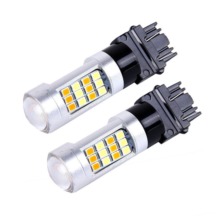 2 PZ T25/3157 10W 1000 LM 6000K Luce bianca + gialla Indicatore di direzione con 42 lampade SMD-2835-LED e lente.CC 12-24 V, T25 with 42 SMD-2835-LED Lamps