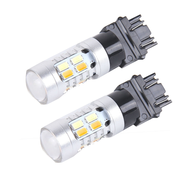 2 PZ T25/3157 10W 1000 LM 6000K Luce bianca + gialla Indicatore di direzione con 20 lampade SMD-5730-LED e lente.CC 12-24 V, T25 with 20 SMD-5730-LED Lamps