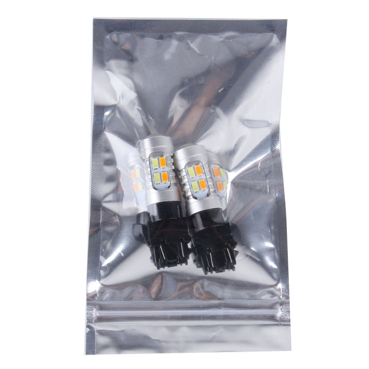 2 PZ T25/3157 10W 1000 LM 6000K Luce bianca + gialla Indicatore di direzione con 20 lampade SMD-5730-LED e lente.CC 12-24 V, T25 with 20 SMD-5730-LED Lamps
