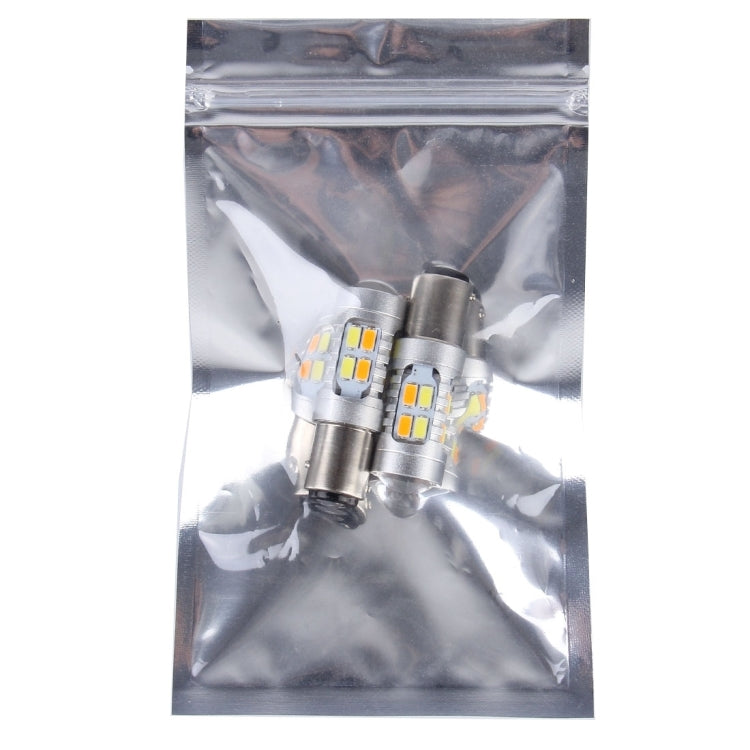 2 PZ 1157 10W 1000 LM 6000K Luce bianca + gialla Indicatore di direzione con 20 lampade SMD-5730-LED e lente.CC 12-24 V, 1157 with 20 SMD-5730-LED Lamps