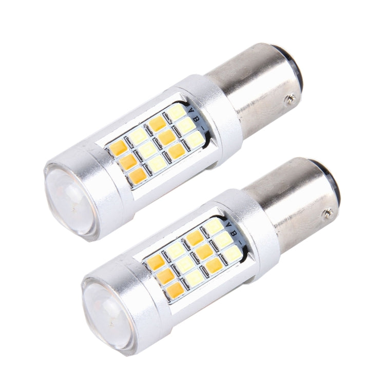2 PZ 1157 10W 1000 LM 6000K Luce bianca + gialla Indicatore di direzione con 42 lampade SMD-2835-LED e lente.CC 12-24 V, 1157 with 42 SMD-2835-LED Lamps